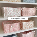 Fabric Quilted Storage Basket Cute Fabric Storage BOX Fabric Home Decoration Pink. 