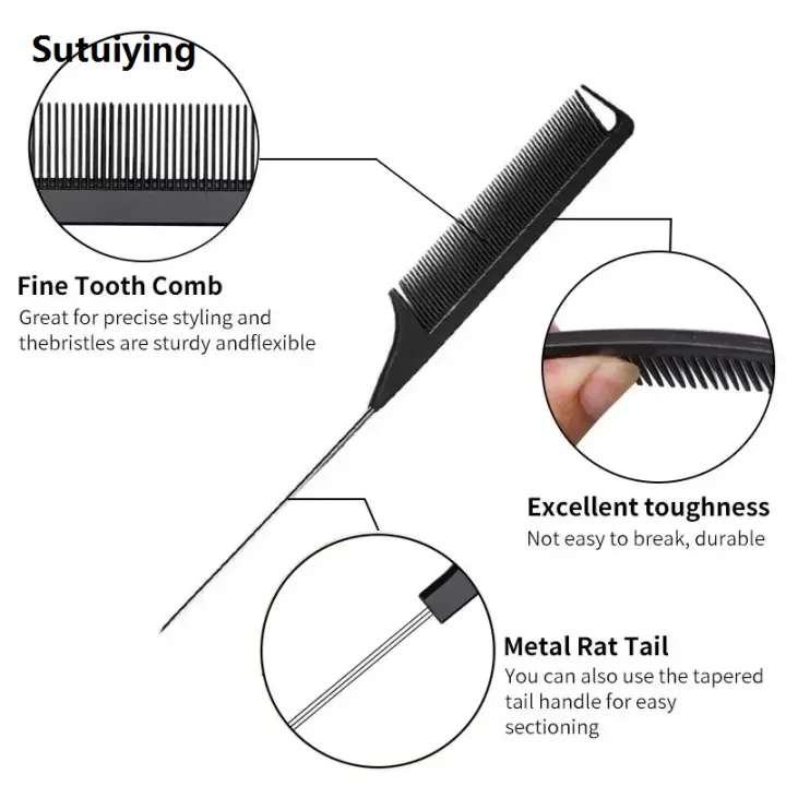 Sutuiying%204pcs/set%20Detangling%20Hair%20Brush%20Set%20Teasing%20Brush%20Rat%20Tail%20Combs%20Retro%20Sales%20promotion%20Men's%20Beard%20Comb%20Oil%20Head%20Brush%20Hairdress%20Styling%20Tool%20Set%20-%20Image%204