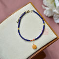【New arrival】Natural lapis lazulestone anklet female temperament soft simple cute with beeswax south red pearl 14k bag gold chain. 