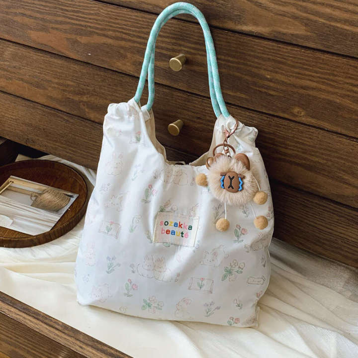 Korean%20Style%20Emed%20Cute%20Cartoon%20Canvas%20Single%20Shoulder%20for%20Women%20Large%20Capacity%20Handheld%20Shopping%20Commuting%20Tote%20Bag%20-%20Image%203