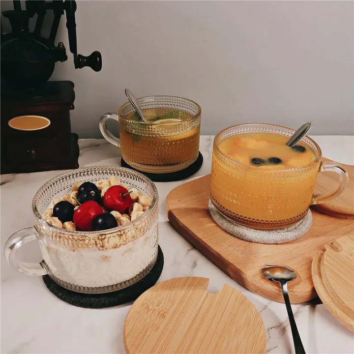 Vintage%20Coffee%20Glass%20Mugs%20Set%20of%202,%20Glass%20Coffee%20Tea%20Cups%20with%20Bamboo%20Lids,%20Coaster%20and%20Spoons,15Oz%20Clear%20Embossed%20450ML%20A%20-%20Image%203