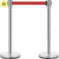 Stainless Steel Crowd Control & Queue Manager Stand Barriers with 6'ft Retractable Belts Set of 2 (Red). 