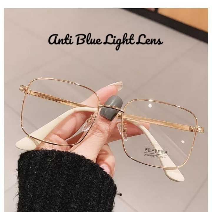 Metal Frame Blue Ray Cut Square Golden Frame Trendy Light Blocking Premium Glasses 100% UV Protection Pretty Looks Computer Glasses