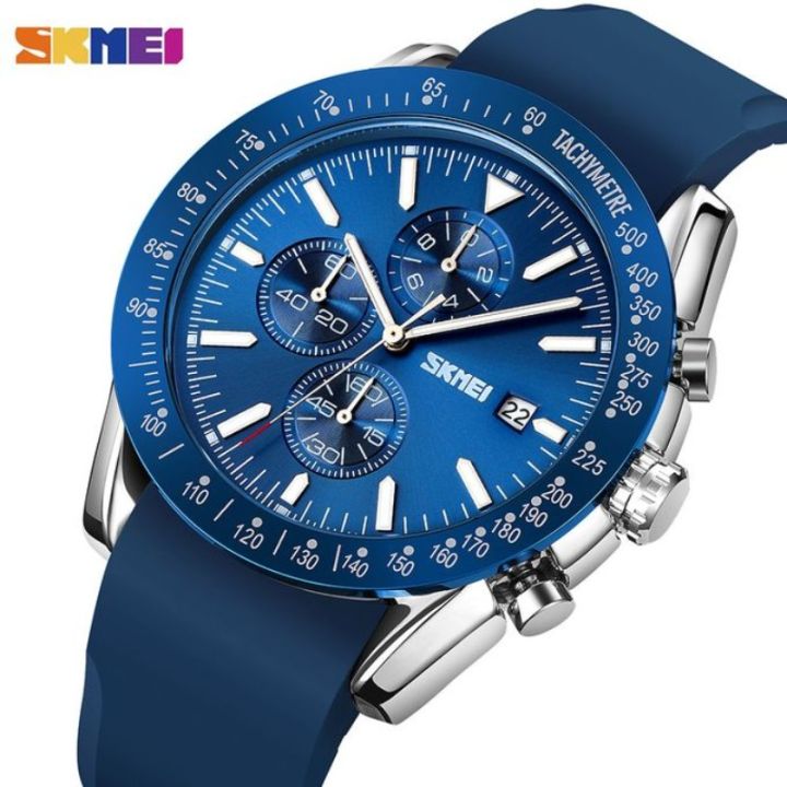 SKMEI 9253 Men's Top Luxury Chronograph Multifunction Silicone strap Quartz Movement Watch - Blue