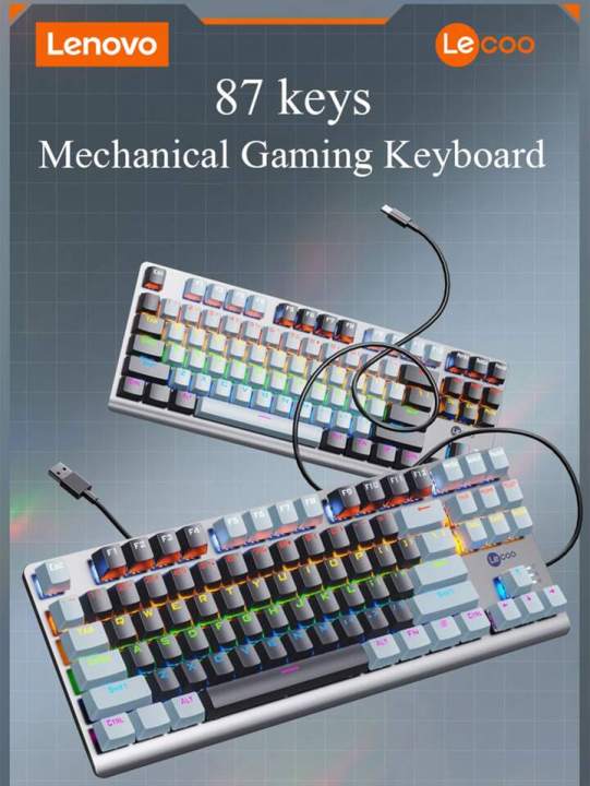 LENOVO LECOO GK304 RGB WIRED TYPE C MECHANiCAL KEYBOARD 87 KEY BLUE SWITCH