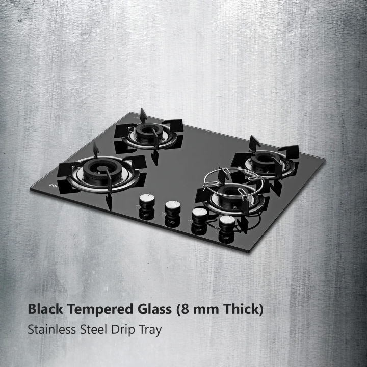 KAFF 4 Burner Built-In-Hobs | HBR Series 604A   | 60cm | Auto Electric Ignition | Black Tempered Glass (8 mm Thick)