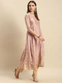 Kiva Printed Calf Length Partywear Kurtha for Women With Gathers At Side. 