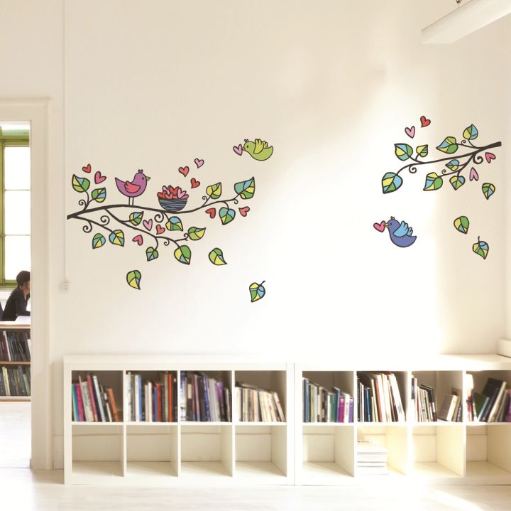 Trees, Birds and Hearts Wall Stickers 95cm(H) x 135cm(W)