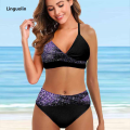 Linguolin Womens Swimming Suit Halter Swimwear Two Pieces Bathing Suit Flower Floral Cashew Printed Tankini Top Boyshorts Swimming S-5XL. 
