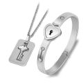 New specials Black Heart Bracelet Choker Set Jewelry Stainless Steel Key Pendant Necklace Women Men Lover Couples Valentines Day Gift. 