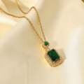Spunky Add-ons Square Solid Green Color Pendant  Stainless Steel Necklace For Women. 