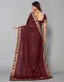 Fabdale Lycra Blend Saree with Floral & Geometric Prints, Lace & Tassels | Dark Brown (SMH-022). 