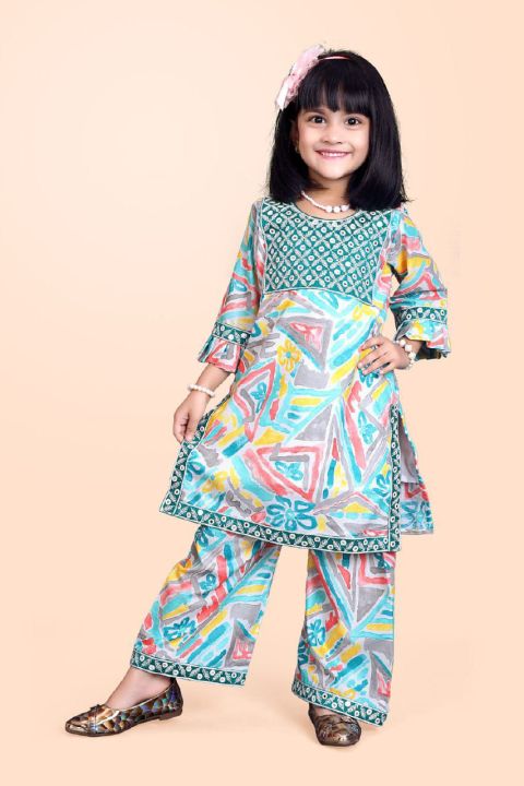Fully Stitched Kurta Set for Baby Girls By Sapnaaz - Light Blue