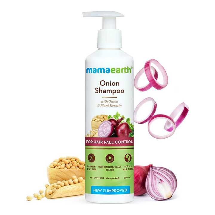 MAMAEARTH Onion Shampoo  Contains Onion & Plant Keratin  For Hair Fall Control  SLS & Paraben Free  For All Hair Types - 250 ml