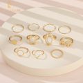 Enacolor 11Pcs/Set Simple Geometric Leaf Rings Set for Women Fashion Jewelry Accessories Finger Joint Opening Rings Gifts. 