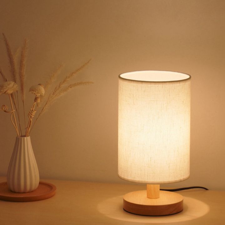 ZOROOM%202X%20DC5V%20Round%20Bedside%20Table%20Lamp%20Nightstand%20Lamp%20with%20Fabric%20Shade%20and%20Solid%20Wood%20for%20Bedroom,%20Living%20Room%20Modern%20Office%20-%20Image%208