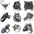Sutuiying Ring For Men Gothic Punk Retro Male Ring Adjusta Exaggeration Ferocious Snake Wolf Lion Tiger Bulldog Exquisite Alloy. 