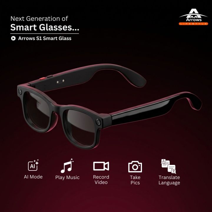 AI Smart Glasses I Camera and Video Record from Glass I Translate any Language I 6 Months Warranty | Model: Arrows S1 Smart Glass