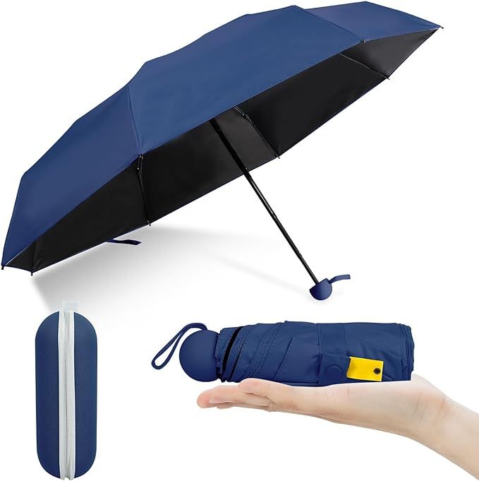 Travel Umbrella Compact Mini with 5 Folding, Portable UV Umbrella for Sun Protection SPF UPF 50, Small Windproof Rain Umbrella for Women Men