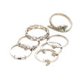 Youbo Silver Star Moon Spot Drill Ring Creative Retro Snake Shape Ring 7 Set. 