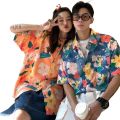 Hawaiian Floral Shirt Retro Hong Kong Style Couple Loose Fitting Japanese Unique Niche Short Sleeved Shirt For Unisex. 
