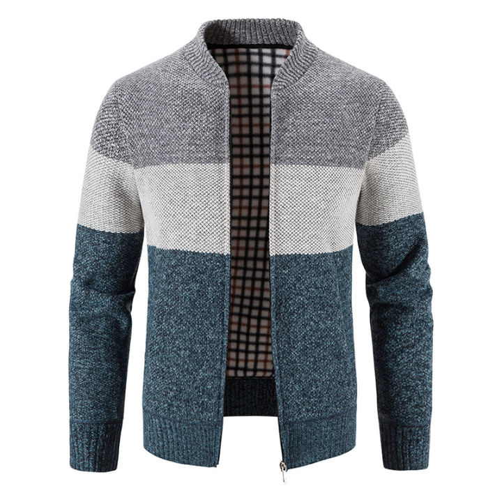 Men's%20sweater%20coat%20winter%20fleece-lined%20thick%20warm%20striped%20baseball%20collar%20sweater%20cardigan%20long%20sleeve%20outerwear%20sweater%20-%20Image%205
