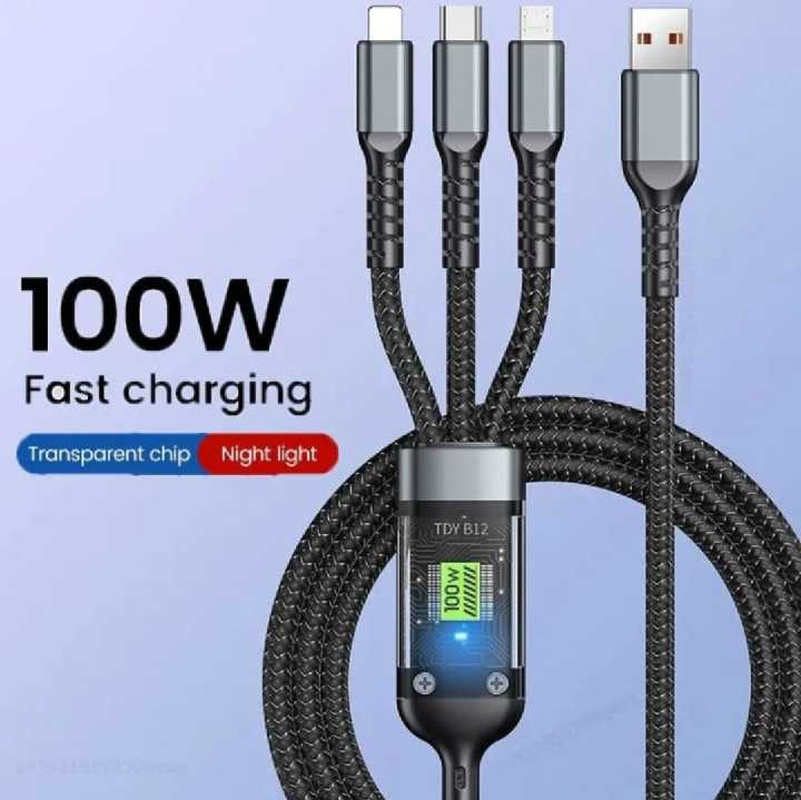 3 in 1 100W Fast Charging Data Cable Automatic Switch Off System