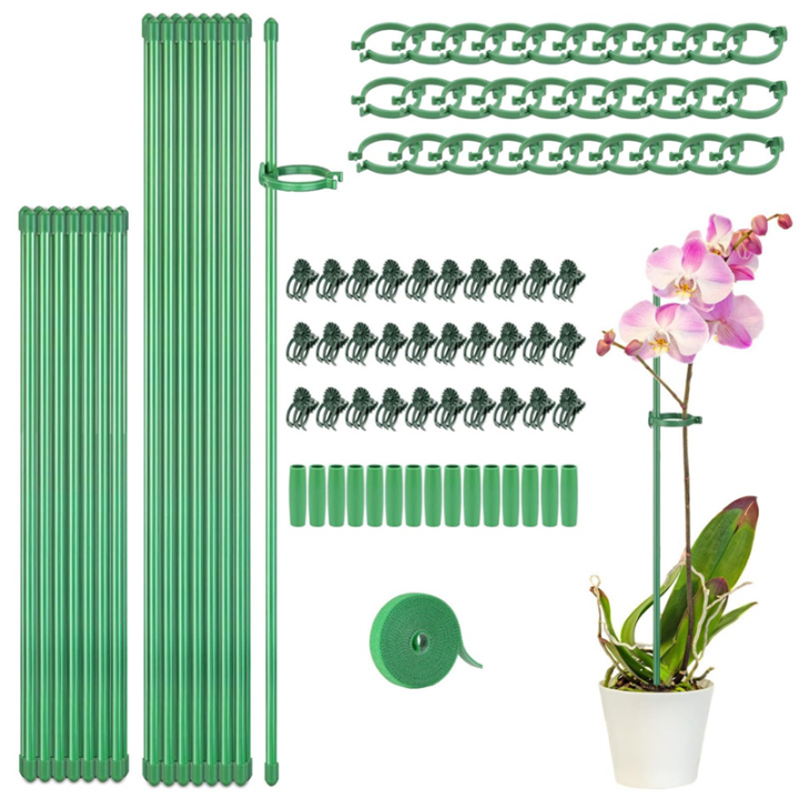 Plant Stakes Sets, Plant Sticks with Connect Pipe for Indoor and Outdoor Plants, Green Adjustable Plant Support Stake Easy to Use