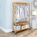 Bamboo Coat Rack DIY Garment Rack Coat Clothes Hanging Rail 2 Tiers 4 Hooks for Shoe and Hat Rack Laundry Storage Shelves  - Brown. 