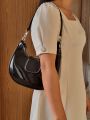 Ampersand Women’s Glossy PU Leather Saddle Bag with Dual Straps & Zipper Closure – Style 7702 bag for women. 
