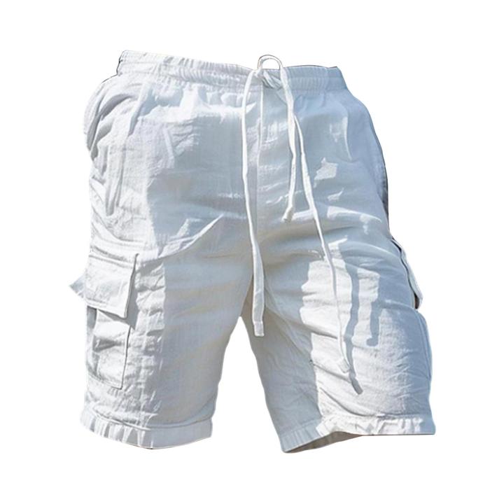 Cargo Shorts Mens Cotton Shorts With Elastic Waist And Drawstring