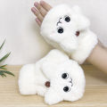 Winter Rabbit Knit Mittens Plush Fingerless Gloves Flip Half Finger Driving Glove Winter Warm Thick Gloves for Women Girl. 