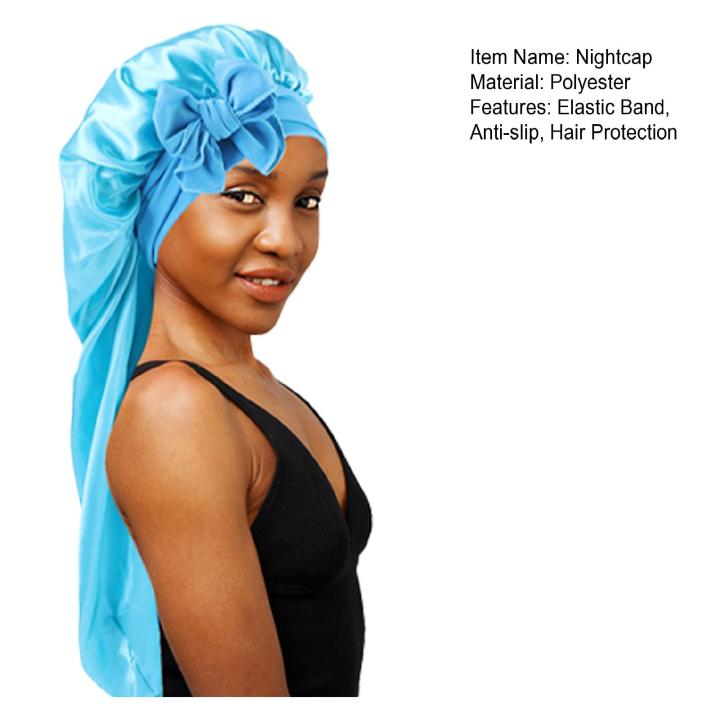 Satin%20Long%20Nightcap%20Large%20Adjustable%20Satin%20Braids%20Bonnet%20for%20Women%20Long%20Curly%20Hair%20Protection%20Hat%20for%20Sleeping%20Elastic%20Tie%20for%20Girls%20-%20Image%203
