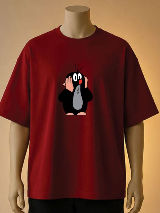Shocked%20Mole%20Cartoon%20Printed%20T-Shirt-White,%20Cream,%20Maroon%20-%20Image%203