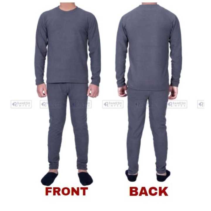 Men's Microfiber Polar Fleece Lined Long Johns Top And Bottom DE Velvet Series Thermal Set - Dark Grey