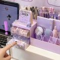 Cute Plastic Desktop Organizer Kawaii Nine Grids Cosmetic Makeup Organizer Drawer-type Office Supplies Storage Box Women Girl. 