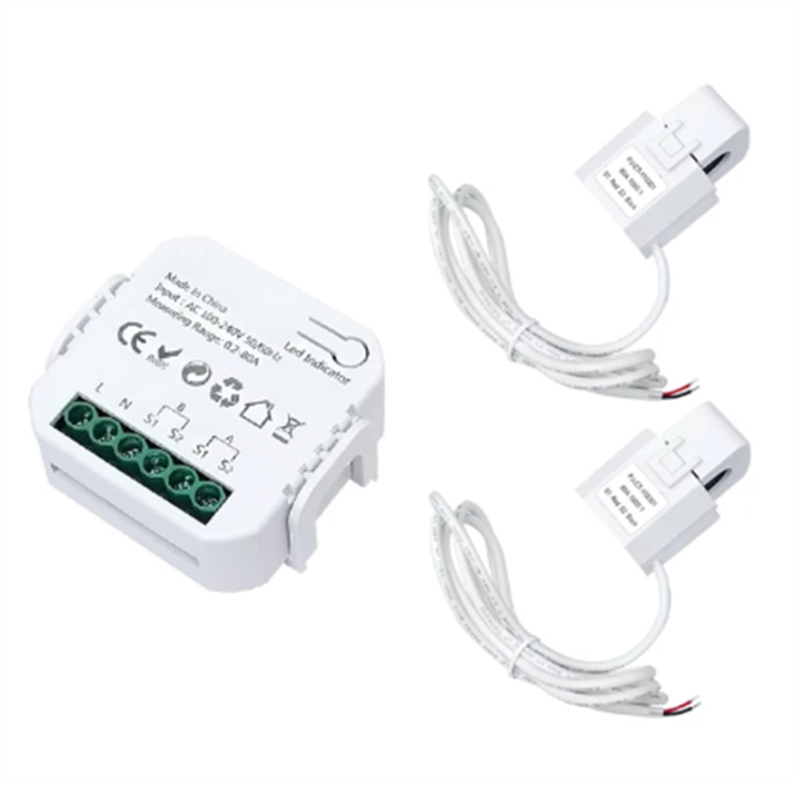 Tuya Smart Life ZigBee Energy Meter Bidirectional 2 Channel with Clamp CT App Monitor Solar Power,80A,110V 240VAC Easy Install
