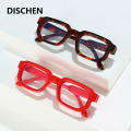 DISCHEN New style SHAUNA Ins Popular Fashion Polygon Square Women Glasses Frame Clear Anti Blue Light Eyewear Optical Men Red Blue Frame. 