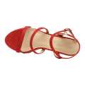 Red Block Heel Ankle Strap Sandals For Women(119-A). 