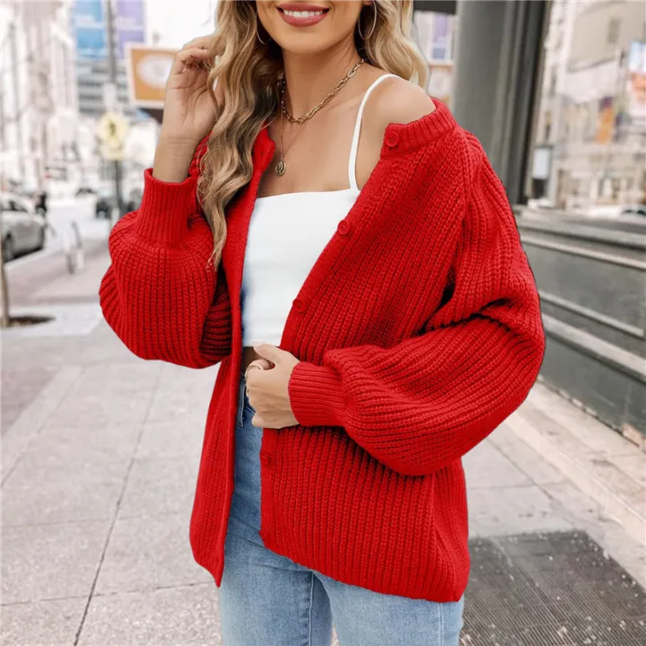 Womens%20Cardigan%20Sweater%20Button%20Flame%20Red%20XL%20-%20Image%205