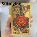 Wenefang Sutuiying Spanish Golden Foil in Box Tarot Deck Prophecy Cards Hot Selling for 2025 Beginners with 2-Languages Guidebook 12x7cm Toro Taro. 