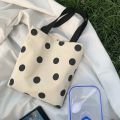 2021 New Bag Mini Canvas Bag Female Student Korean Style Black and White Polka Dot Small Square Handbag Female Student Hand Holder. 