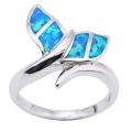 【Qian poem li Store】Fashion Crystal Blue Opal Sea Mermaid Tail Finger Ring for Wo Female  silver Wedding Ocean Animal Jewelry. 