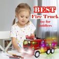 Battery Operated Fire Truck Toy for Kids - 3D Flashing Lights, Music, Bump & Go Action - Rescue Vehicle Car for Baby - Best Birthday Gift. 