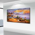Paper or foam board | Not wrapped in wood frame inches X 48 inches | Quality 24 | Extra large single panel landscape village morning sunrise glowing mountain artwork matte canvas cotton print | High quality inches | Tightly. 