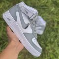Air Force 1 High Top Grey White Sneaker with Belt for Men. 