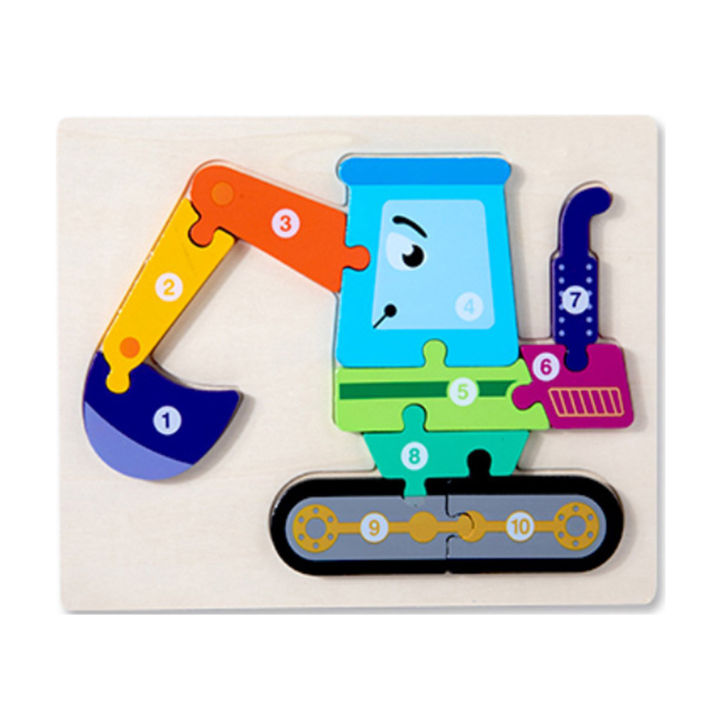 Dozer Number Sign Colorful Wooden Dozer Excavator Shaped Number Puzzle – Montessori ...