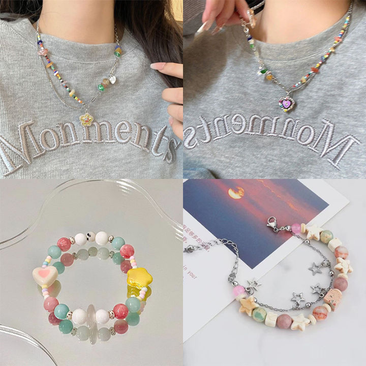 Candy%20Color%20Lovely%20Sweet%20Beaded%20Bracelet%20Creative%20Delicate%20Star%20Pendant%20Necklace%20Charming%20Vintage%20Fashion%20Love%20Heart%20Jewelry%20-%20Image%202