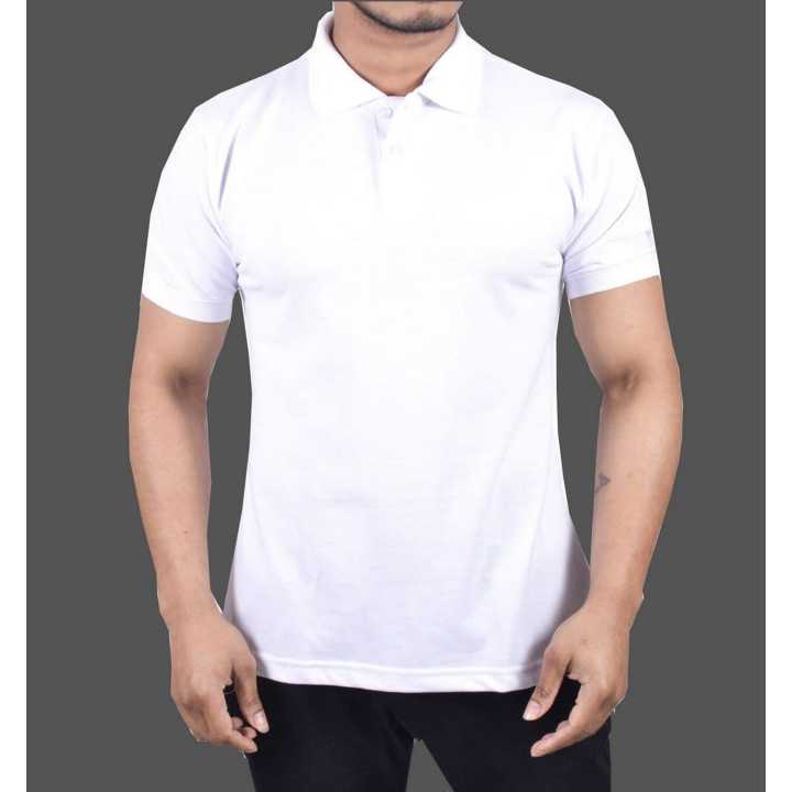 Men's White Polo T-Shirt Lightweight Cotton Fabric Fashion T