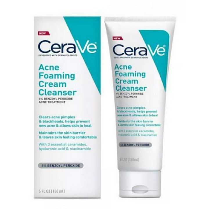 CeraVe Acne Foaming Cream Cleanser 4% Benzoyl Peroxide Acne Treatment 150ml With Free Lipliner  By Genuine Collection
